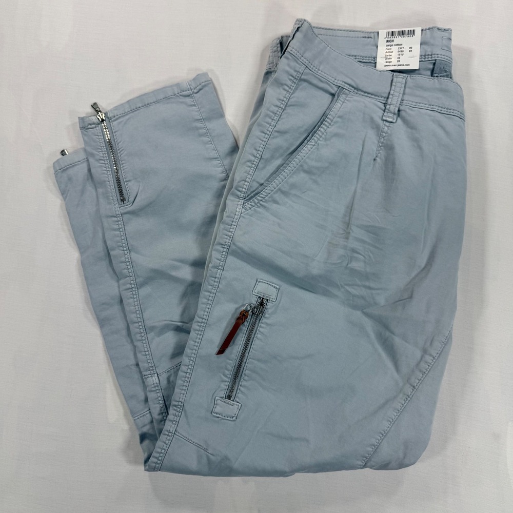 MAC Jeans Rich Cargo Cotton Pants Light Blue Grey Relaxed Slim Tapered 42/26 NWT